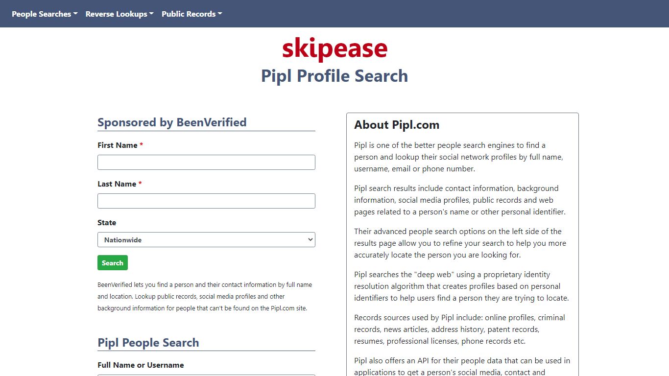 Lookup People & Find Profiles On Pipl.com - Skipease